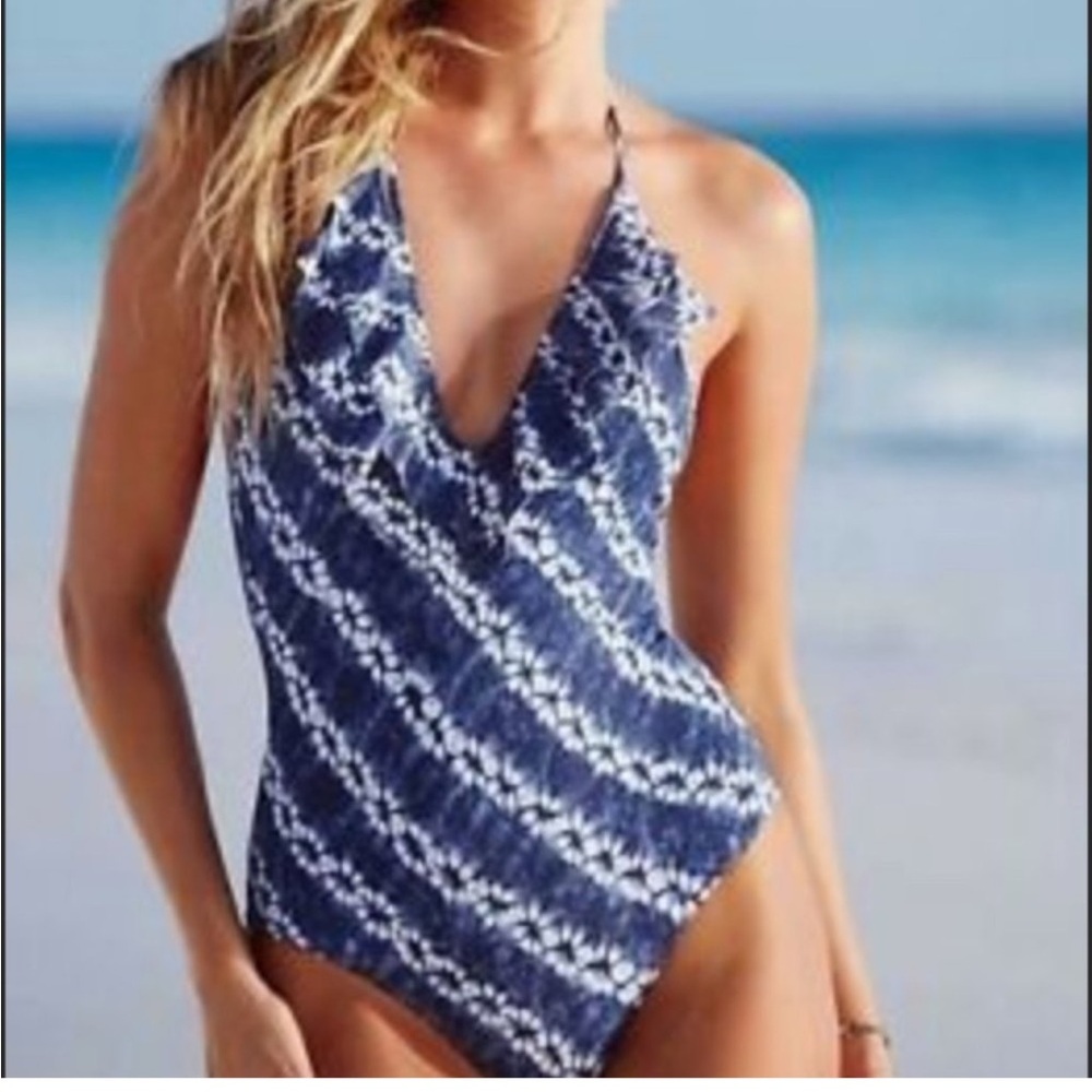 Victoria’s Secret Tie Dye Ruffle V-Neck Halter Tie One Piece Swimsuit Size M